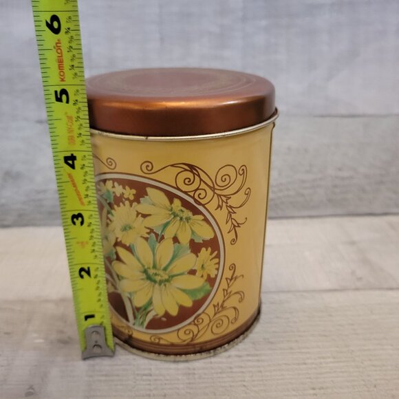 Vintage Floral Tin Canister With Copper Lid Daffodil & Daisy Design 4.5" Tall De - Picture 6 of 6